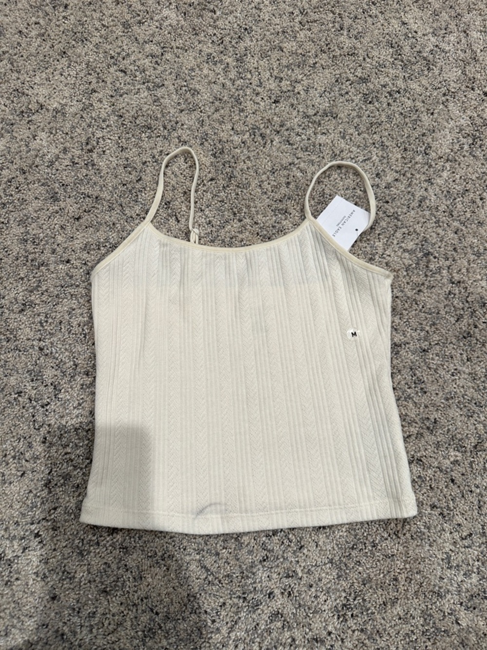 Cream Ribbed Knit Spaghetti Strap Tank Top